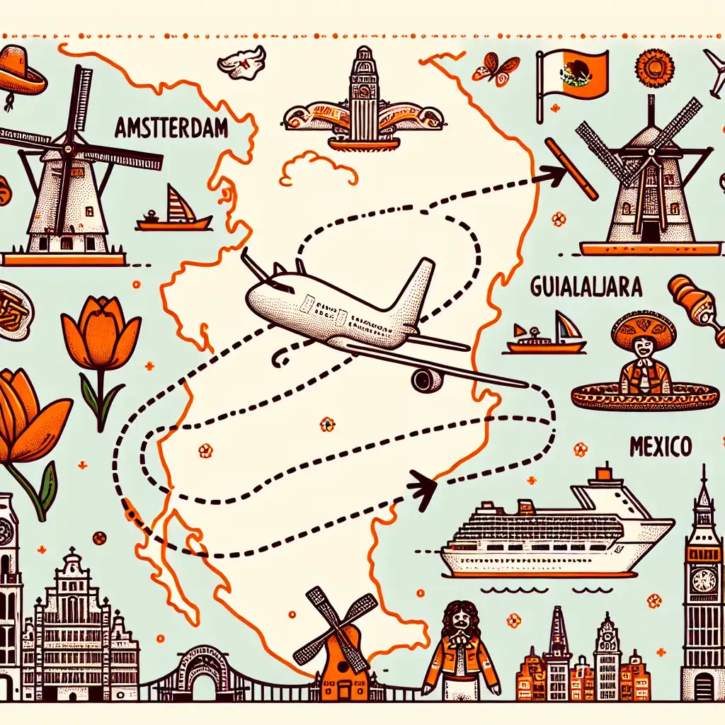 Qual é a duração do voo de Amsterdã a Guadalajara?